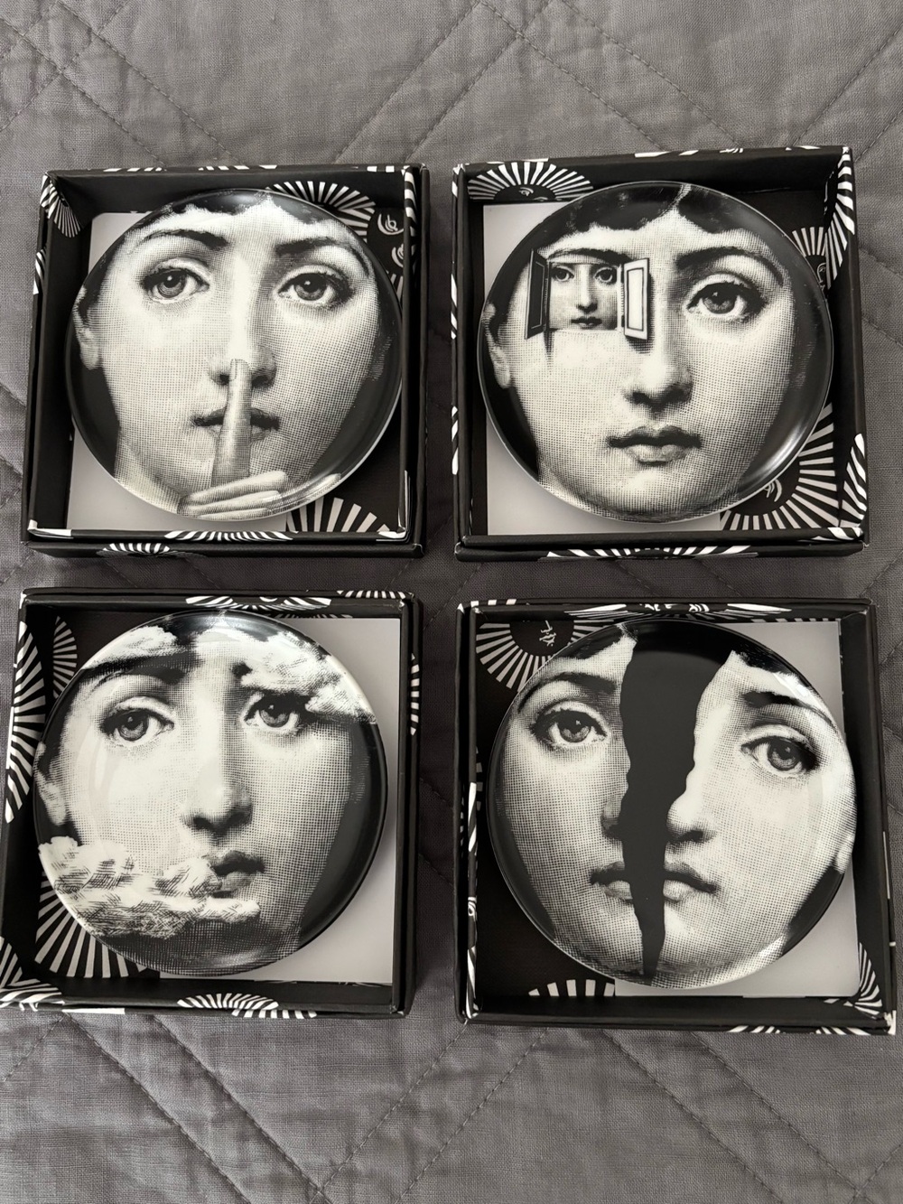 Fornasetti Black and White Trinket Dishes with Branded Box 4 pcs